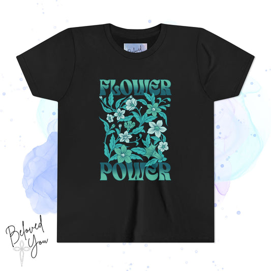 Flower Power - Teal Youth Short Sleeve Tee