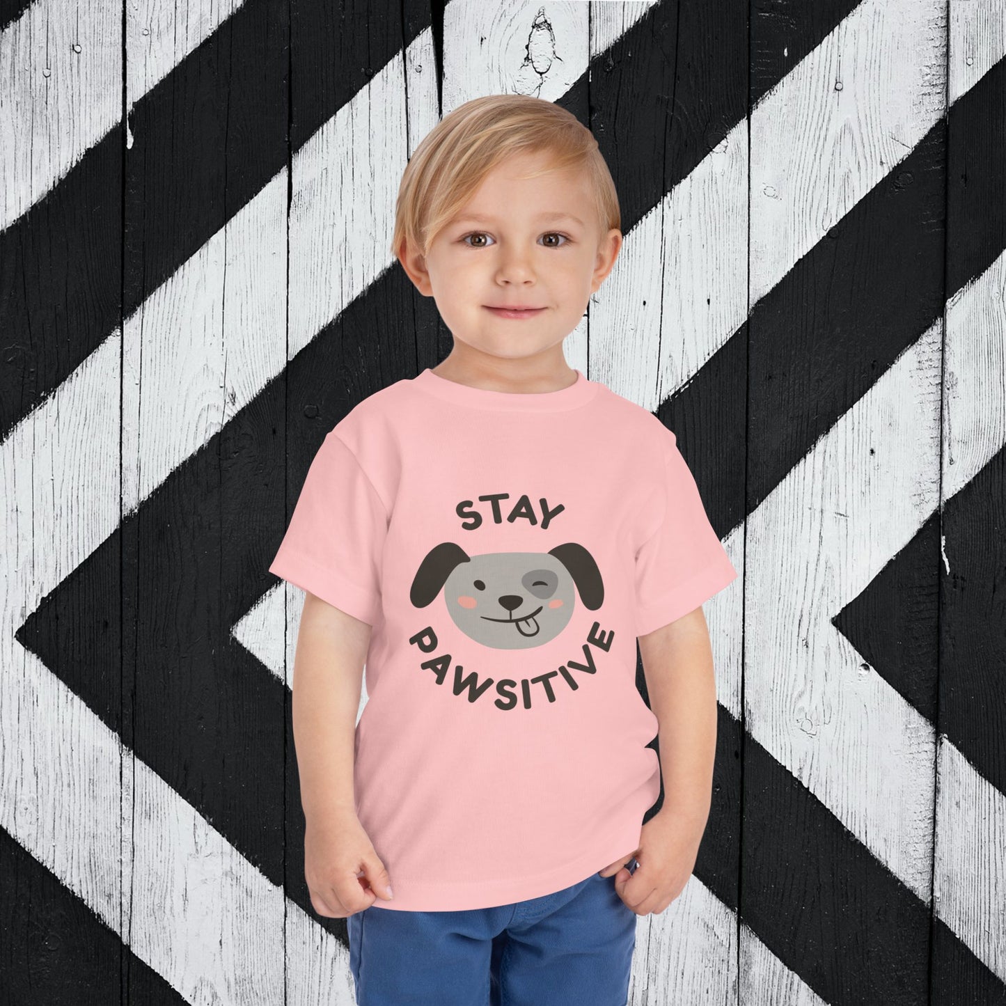 Stay Pawsitive Toddler Short Sleeve Tee - Adorable Dog Graphics for Playful Kids