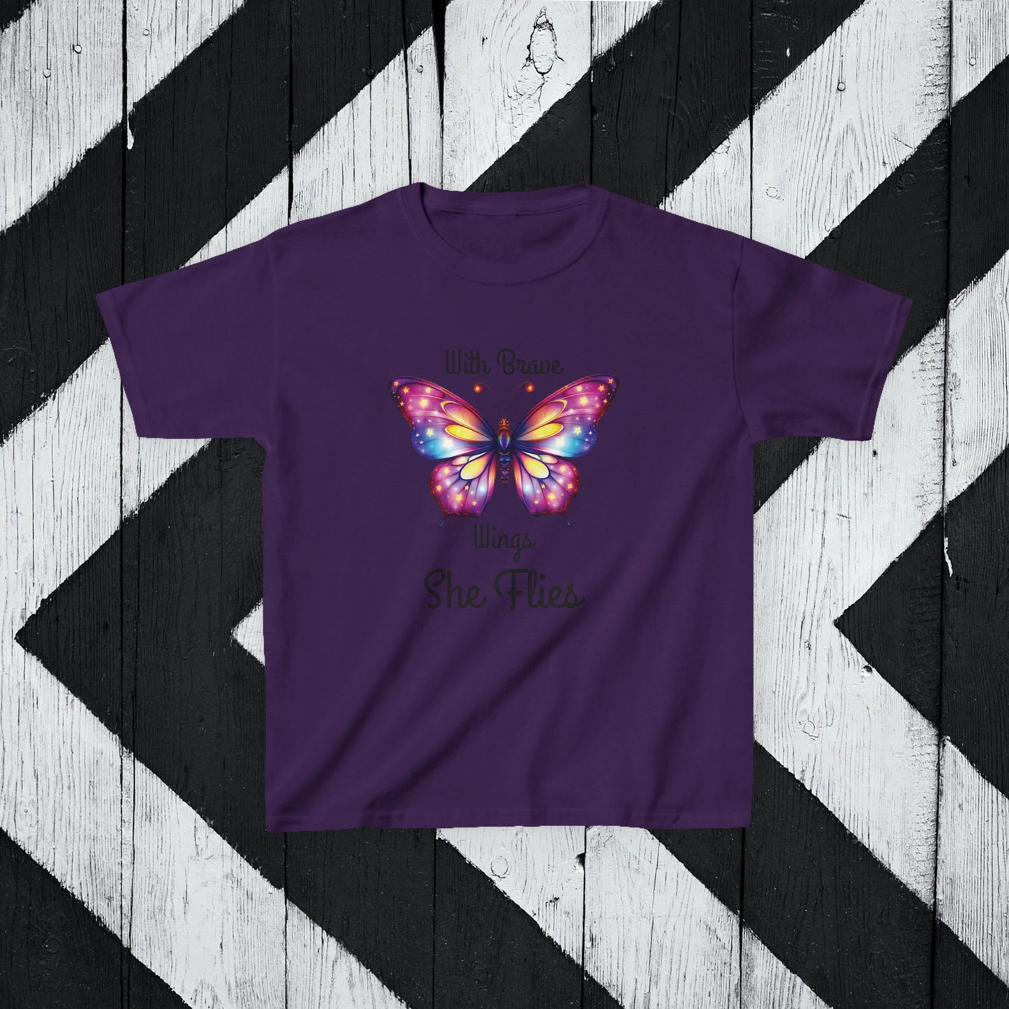 Butterfly Graphic Kids Tee - 'With Brave Wings She Flies'