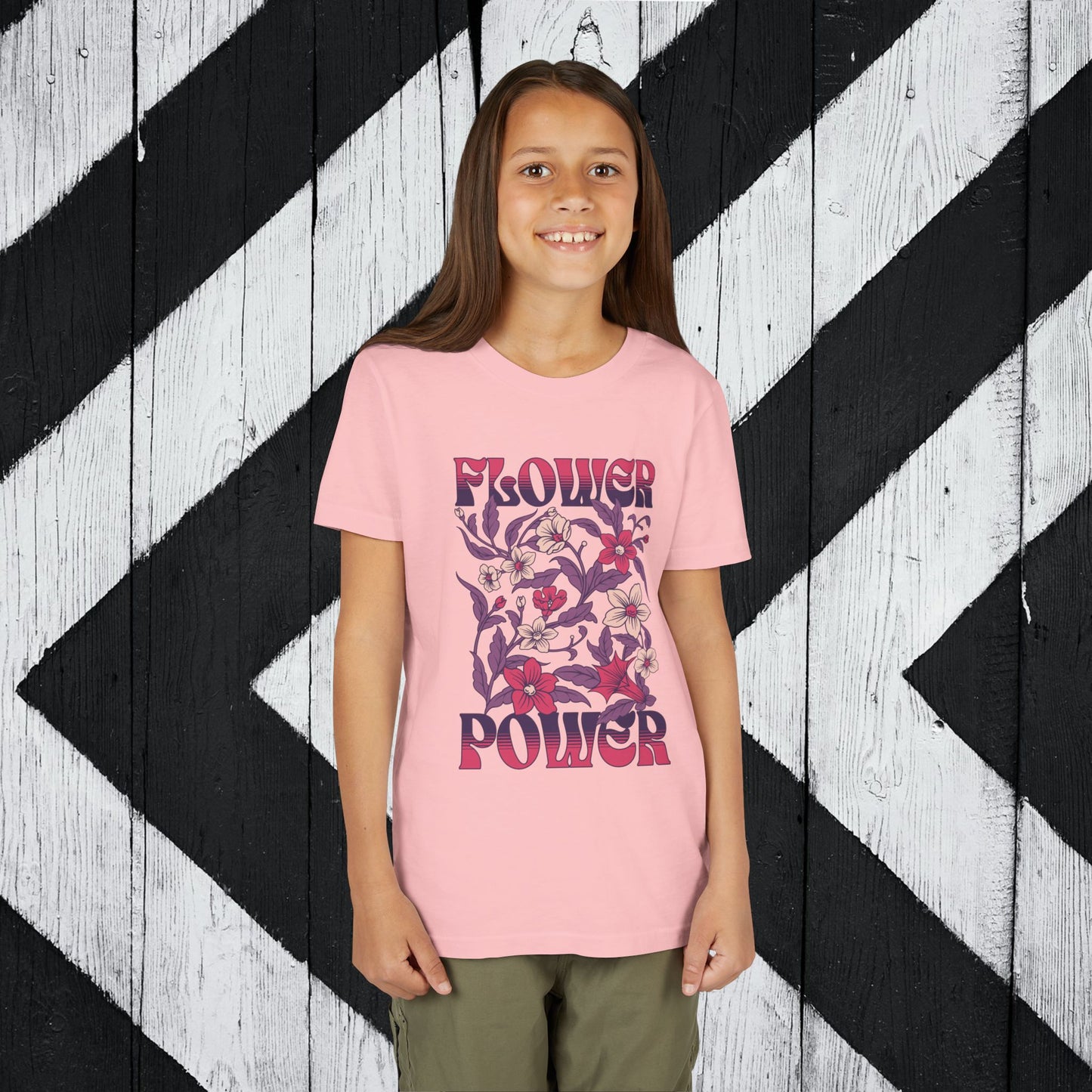 Flower Power Pink/Purple Youth Short Sleeve Tee | Floral Youth T-Shirt