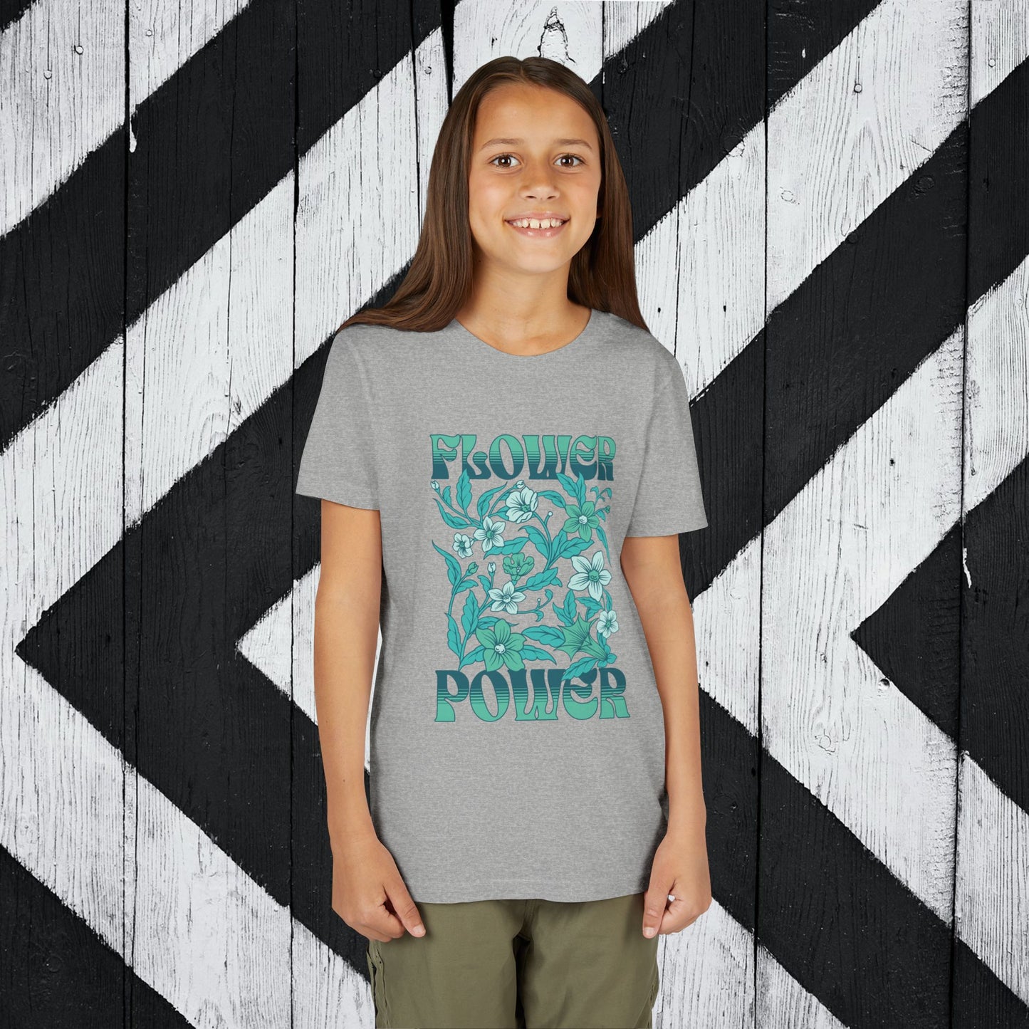 Flower Power - Teal Youth Short Sleeve Tee