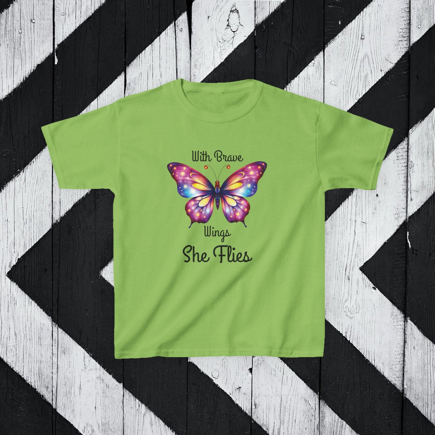 Butterfly Graphic Kids Tee - 'With Brave Wings She Flies'