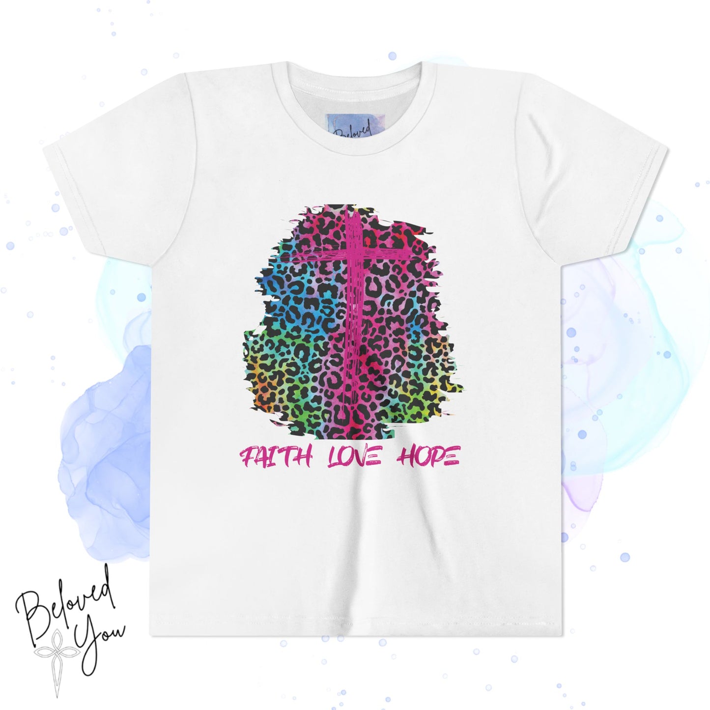 Colorful Faith Love Hope Cross Youth Tee