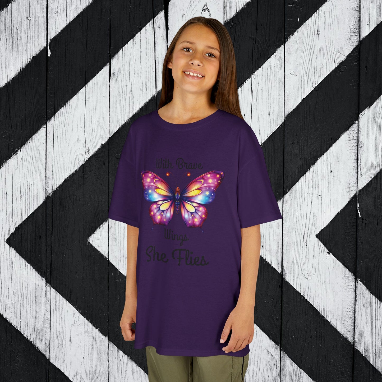 Butterfly Graphic Kids Tee - 'With Brave Wings She Flies'