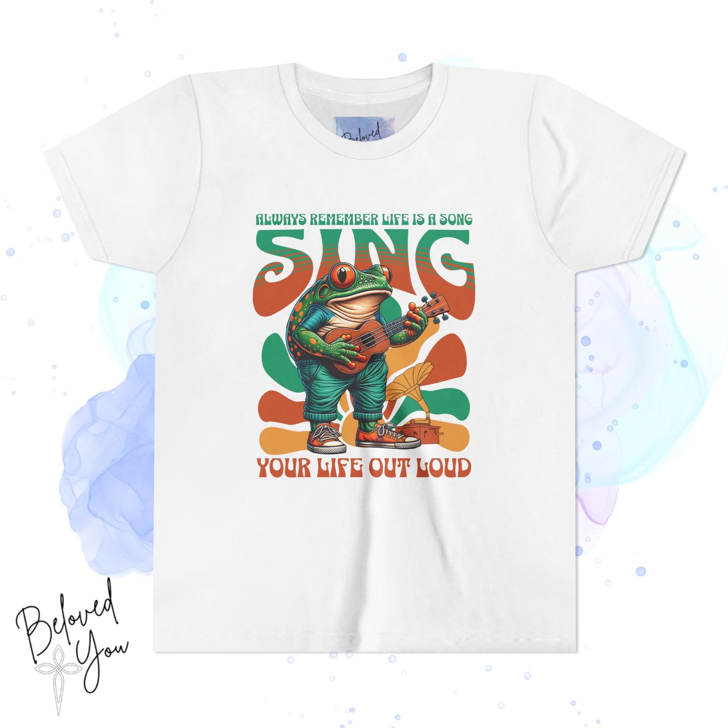 "Sing Your Life Out Loud" Frog - Green Orange Youth Short Sleeve Tee