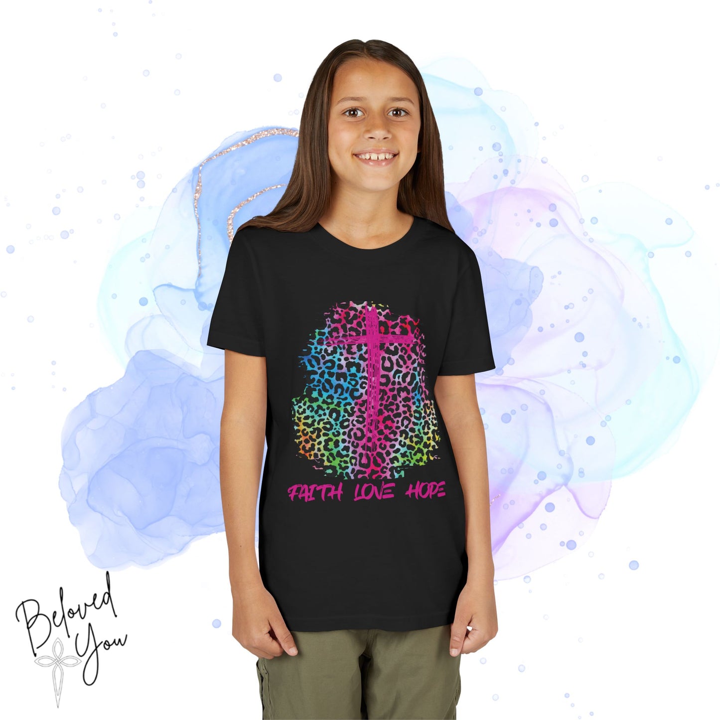 Colorful Faith Love Hope Cross Youth Tee