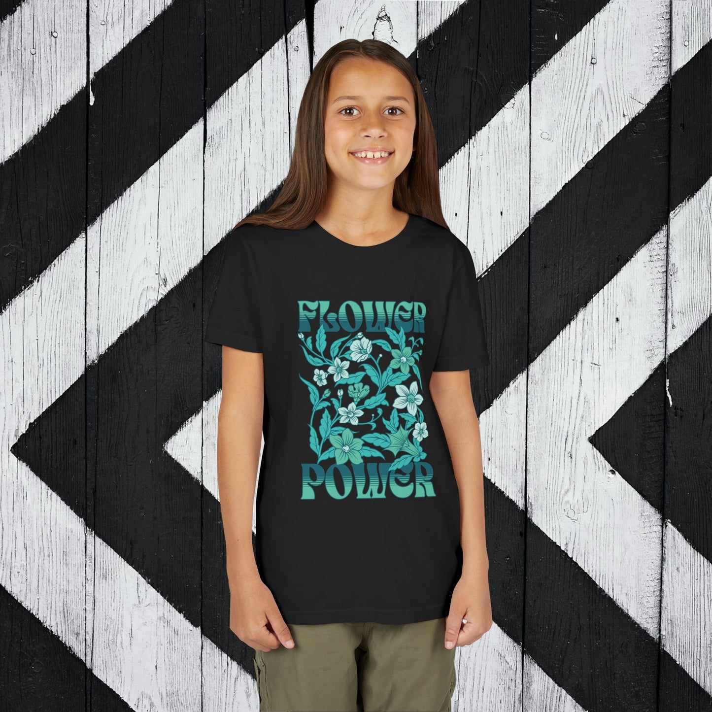 Flower Power - Teal Youth Short Sleeve Tee