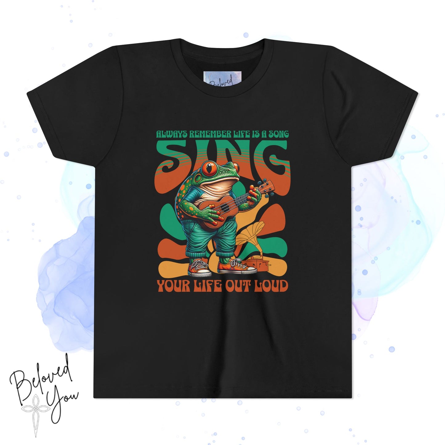 "Sing Your Life Out Loud" Frog - Green Orange Youth Short Sleeve Tee