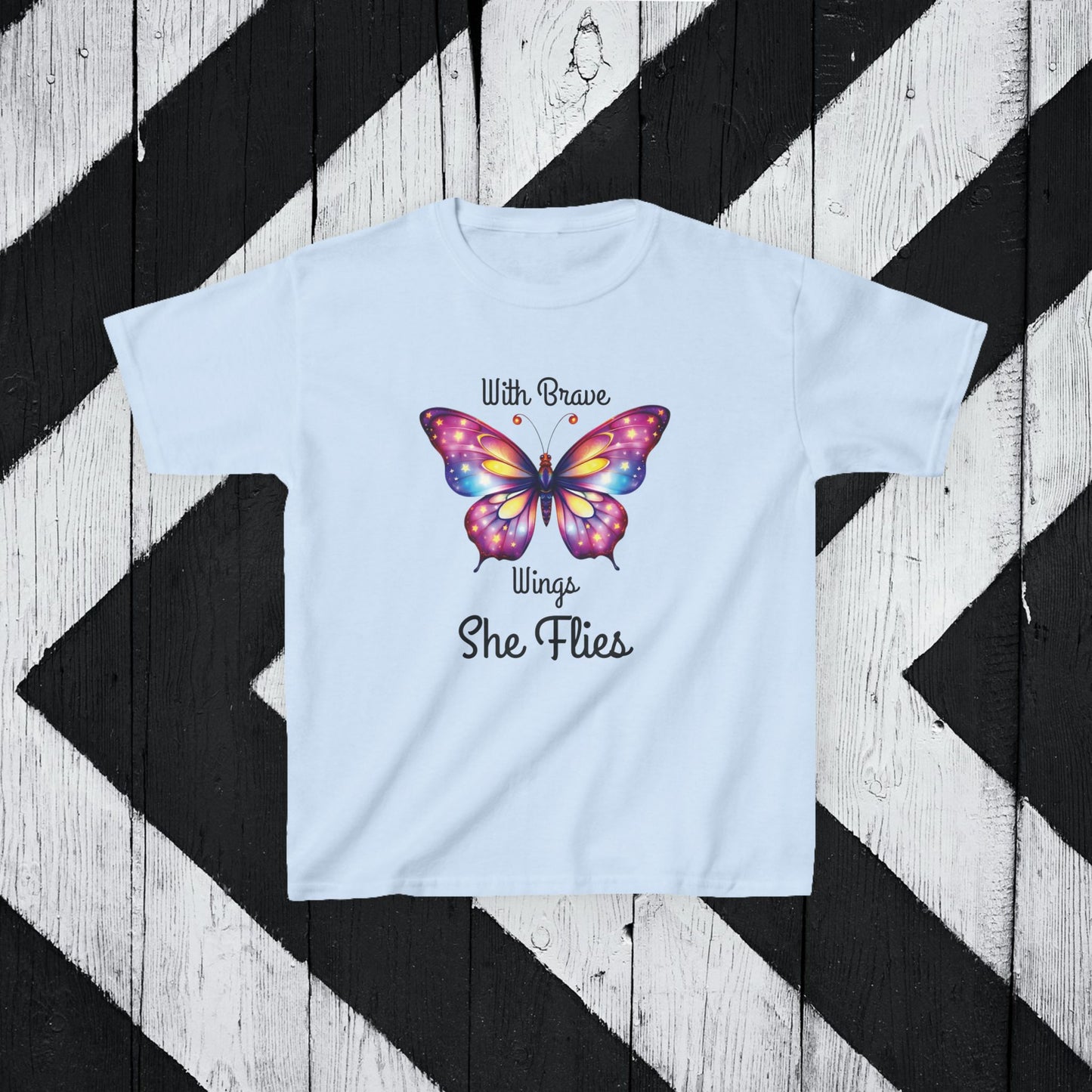 Butterfly Graphic Kids Tee - 'With Brave Wings She Flies'