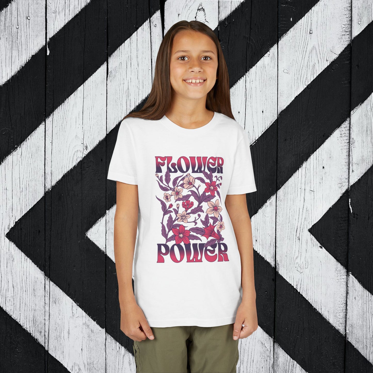 Flower Power Pink/Purple Youth Short Sleeve Tee | Floral Youth T-Shirt