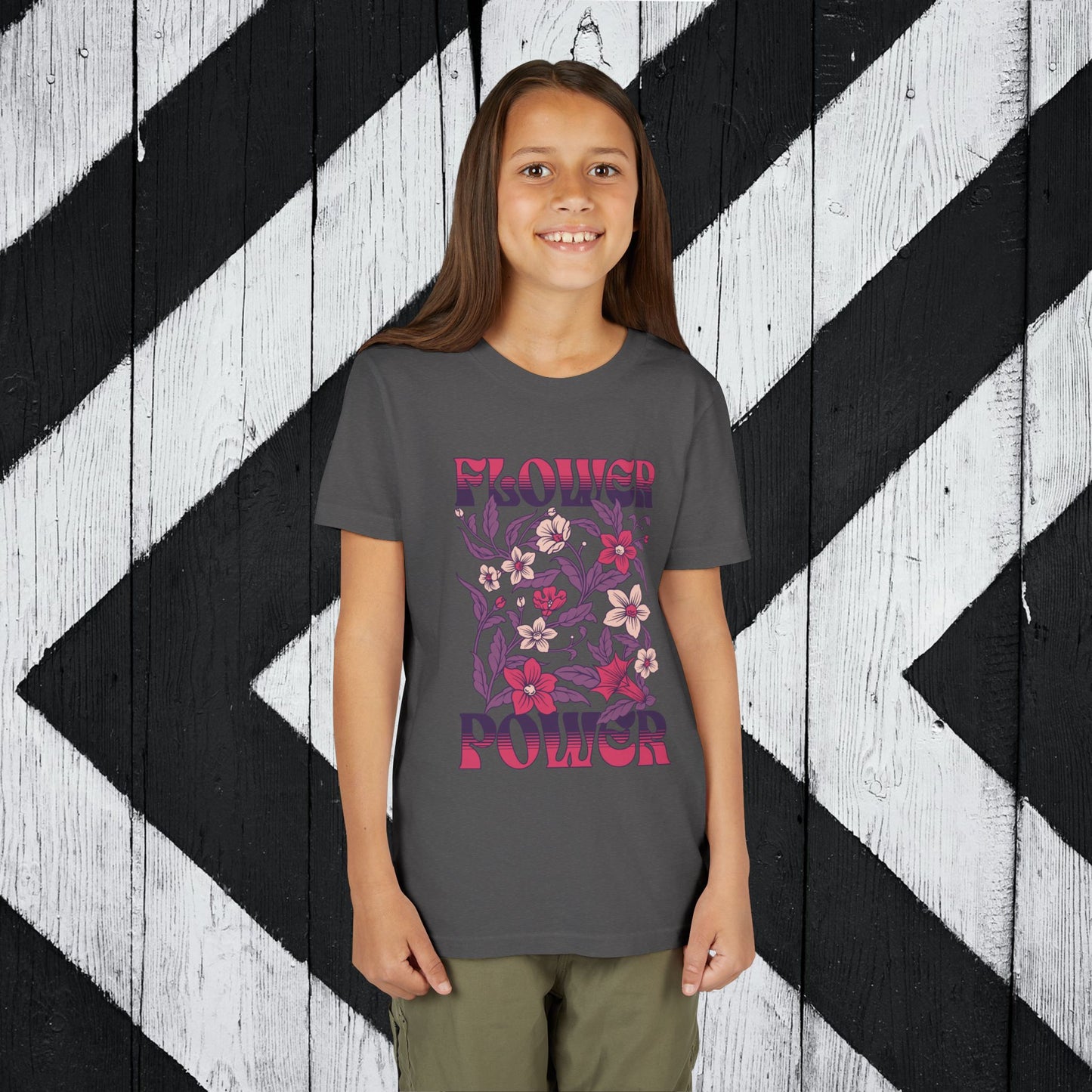 Flower Power Pink/Purple Youth Short Sleeve Tee | Floral Youth T-Shirt