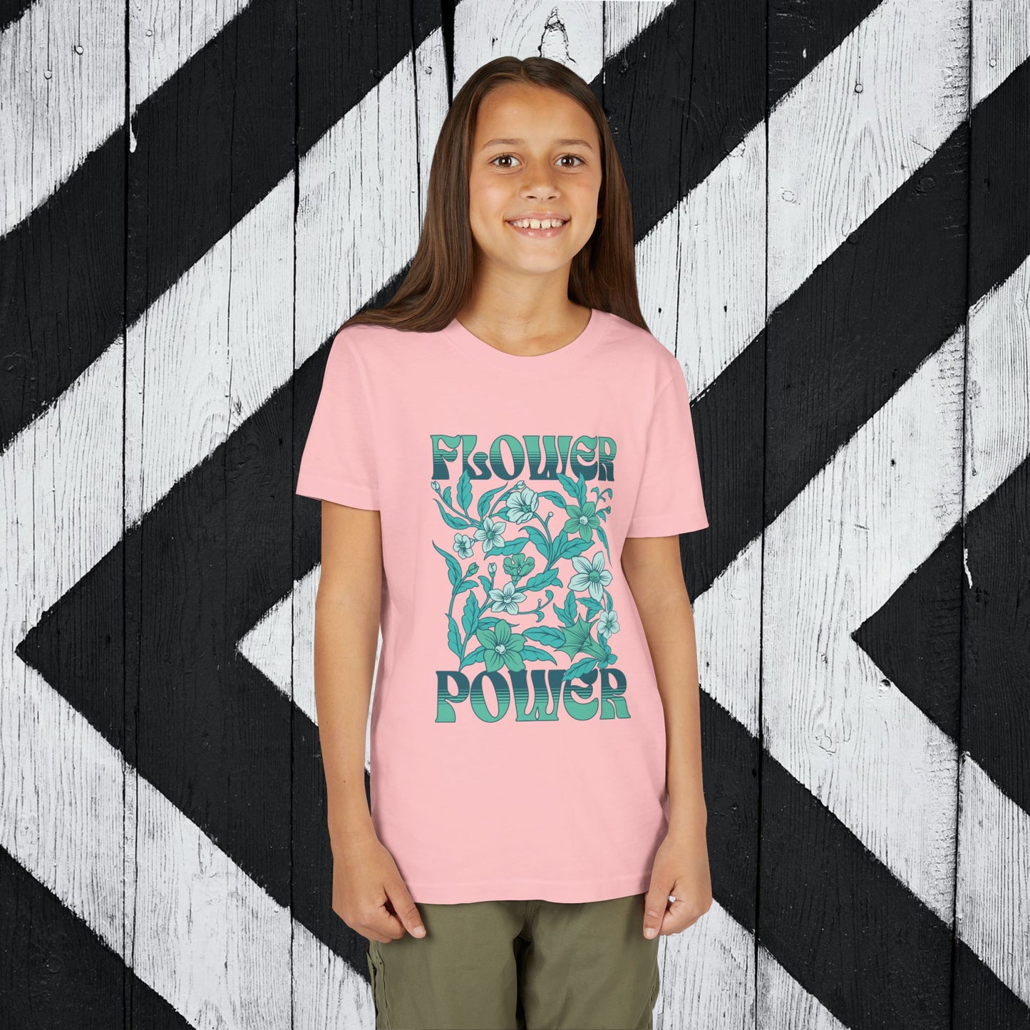 Flower Power - Teal Youth Short Sleeve Tee