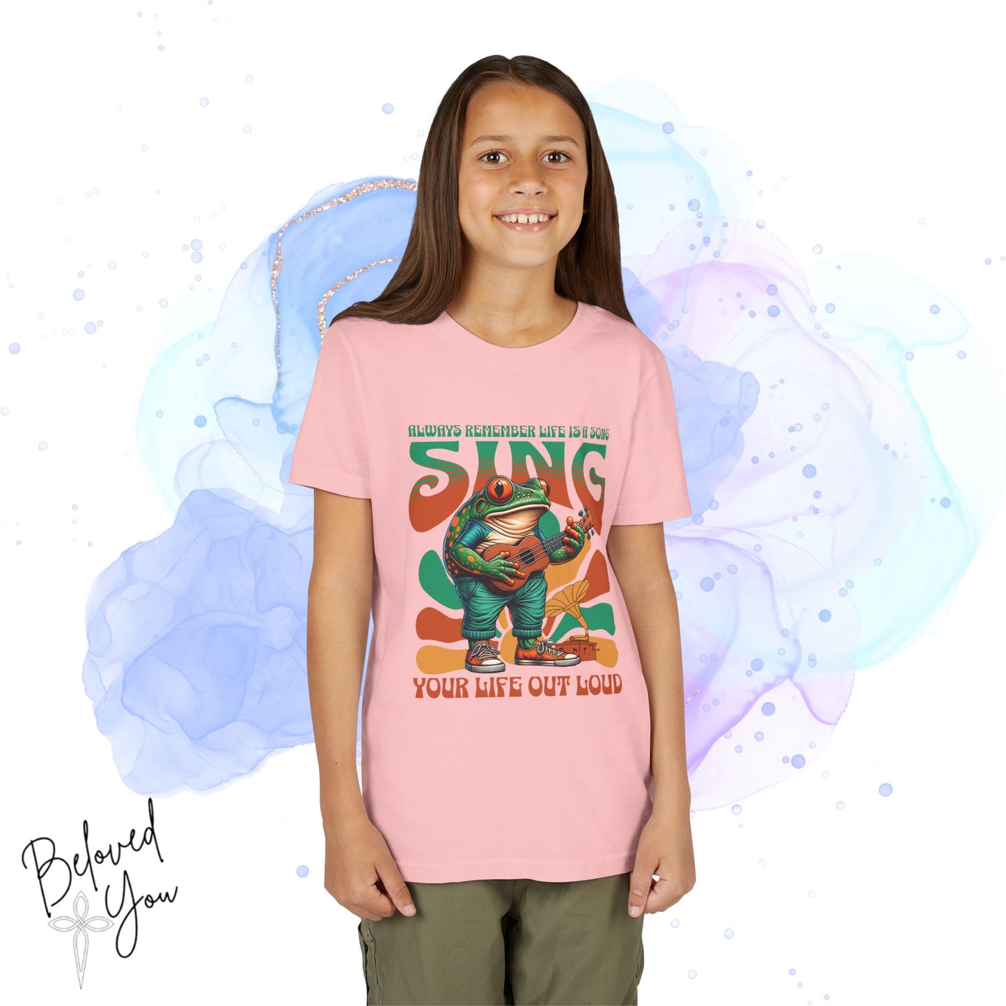 "Sing Your Life Out Loud" Frog - Green Orange Youth Short Sleeve Tee