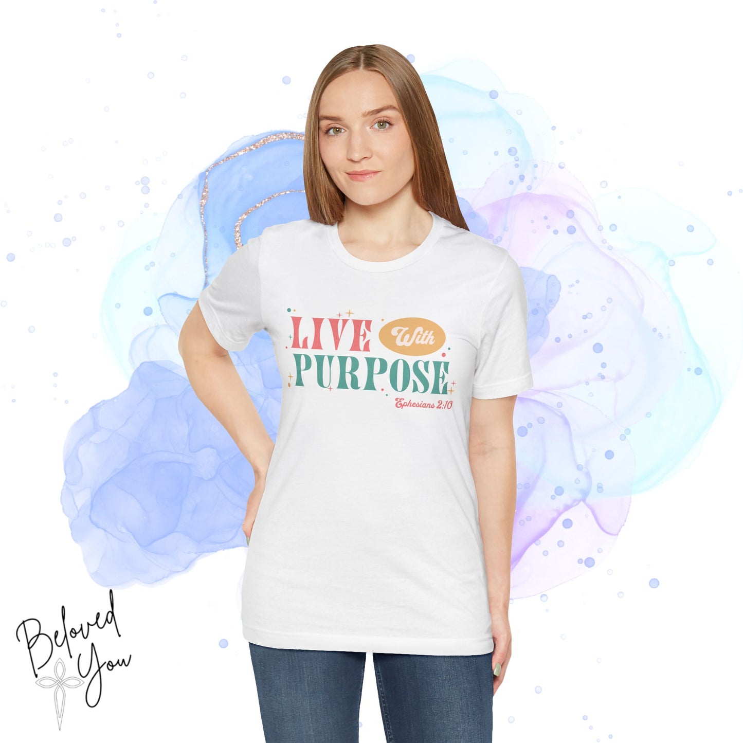 "Live With Purpose Ephesians 2:10" Unisex Jersey Tee | Inspirational Graphic T-Shirt