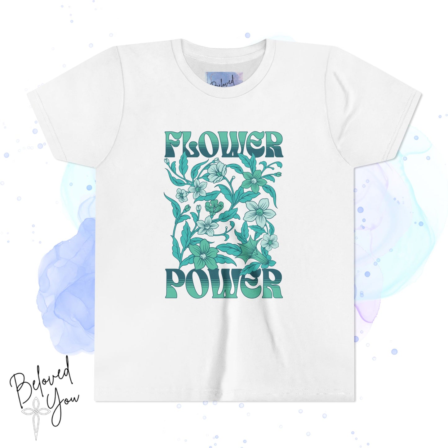 Flower Power - Teal Youth Short Sleeve Tee