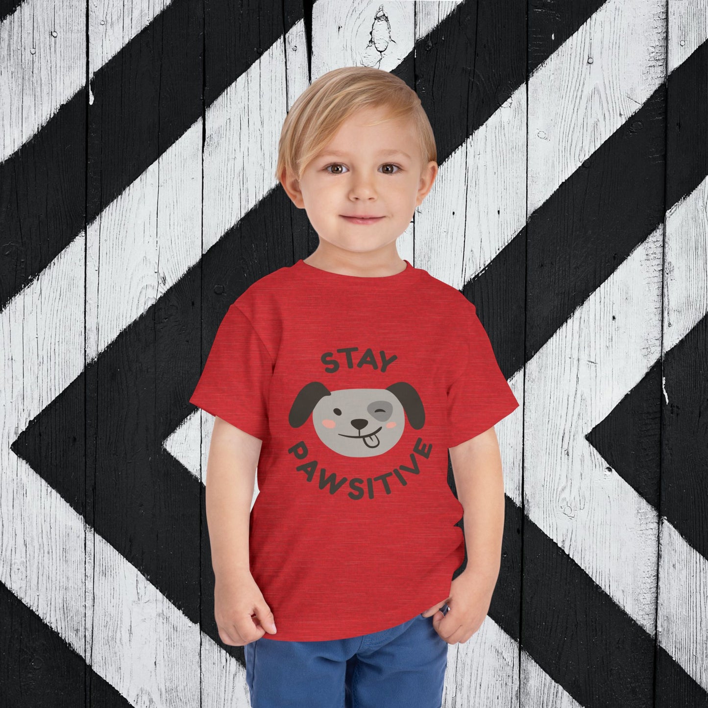 Stay Pawsitive Toddler Short Sleeve Tee - Adorable Dog Graphics for Playful Kids