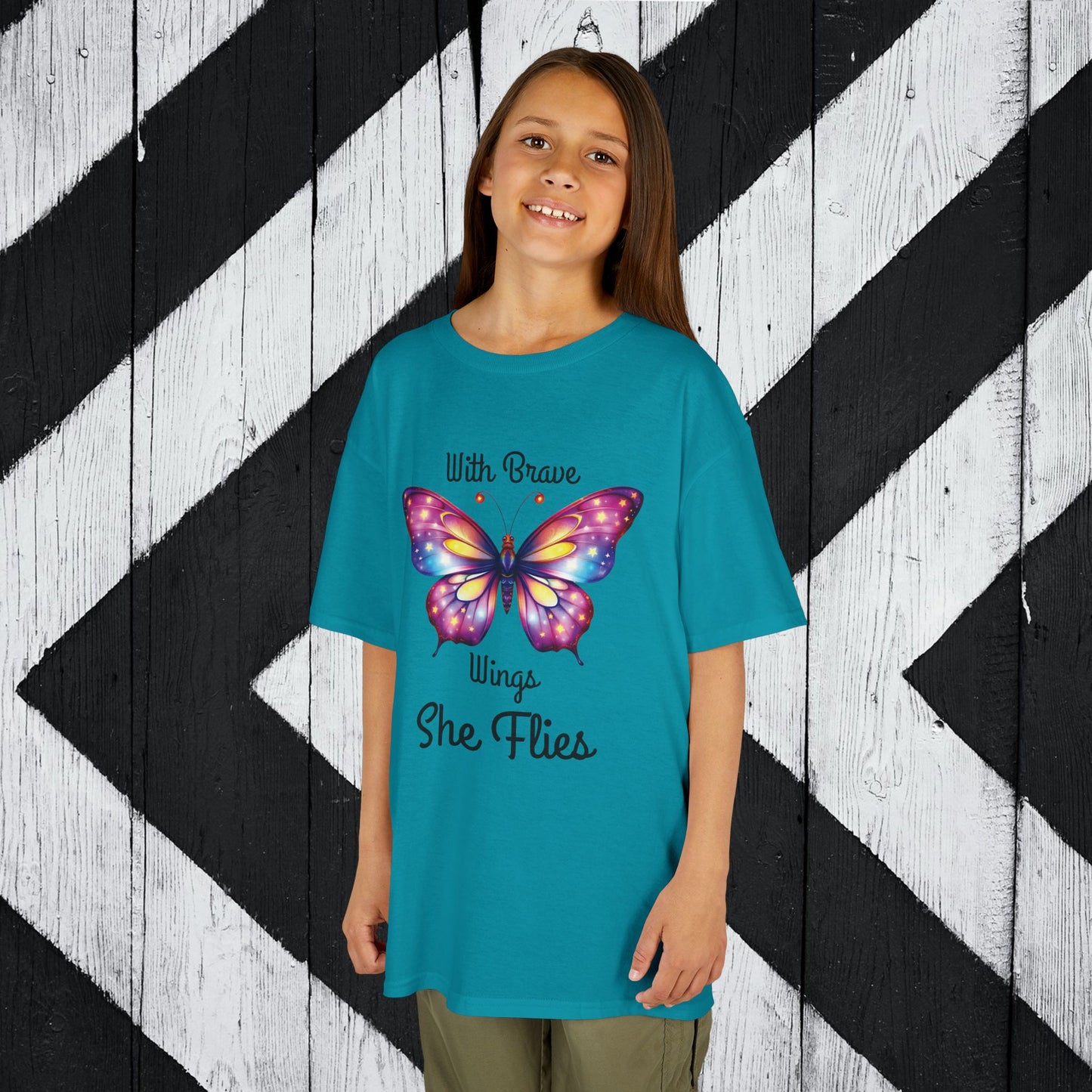 Butterfly Graphic Kids Tee - 'With Brave Wings She Flies'