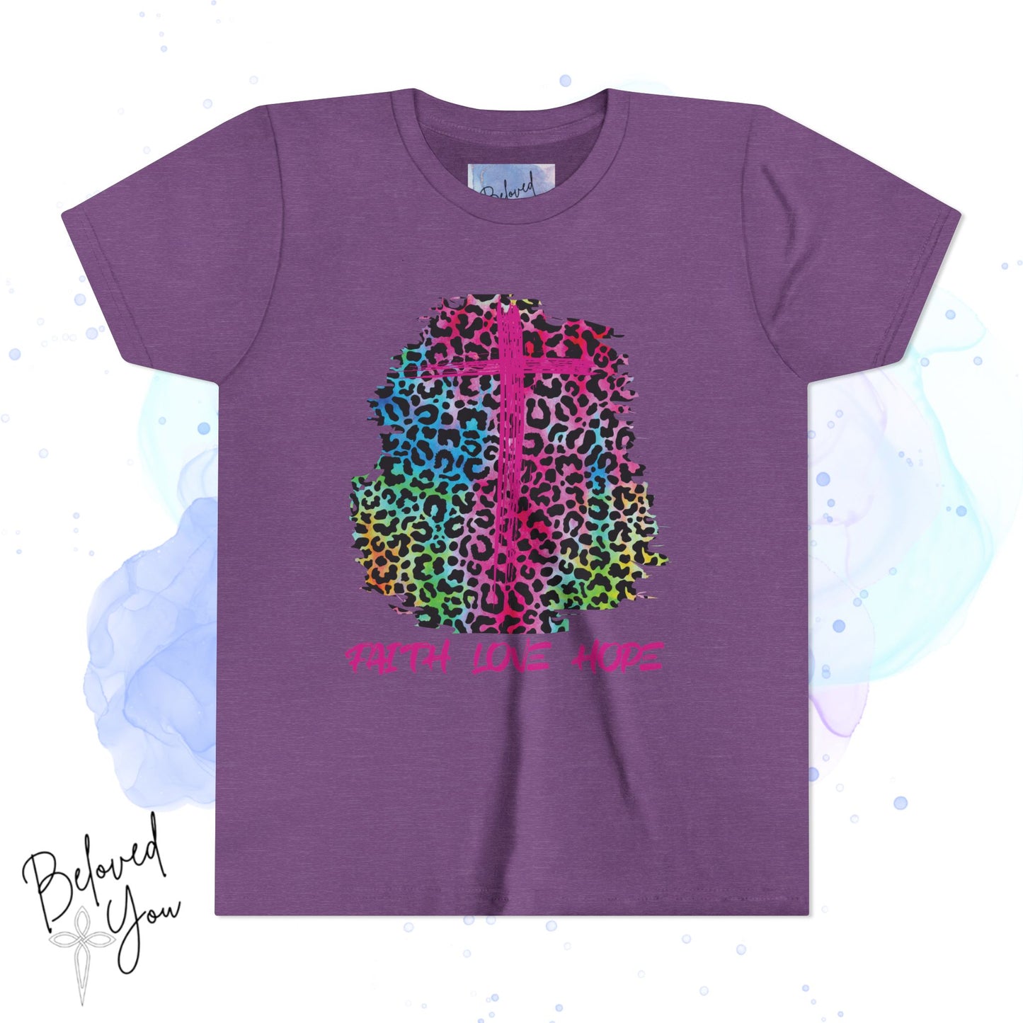 Colorful Faith Love Hope Cross Youth Tee
