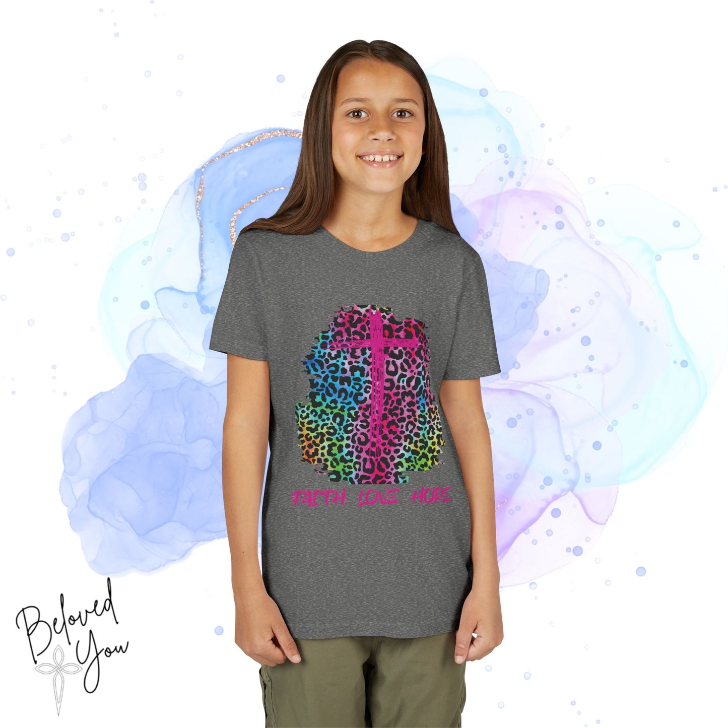Colorful Faith Love Hope Cross Youth Tee