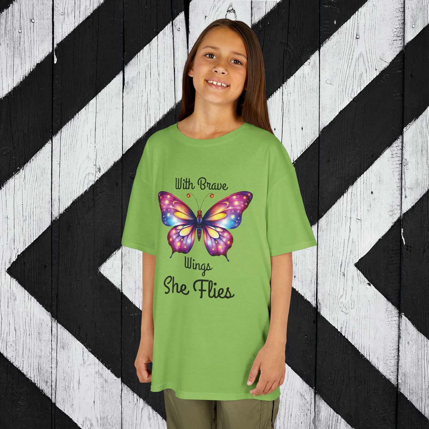 Butterfly Graphic Kids Tee - 'With Brave Wings She Flies'