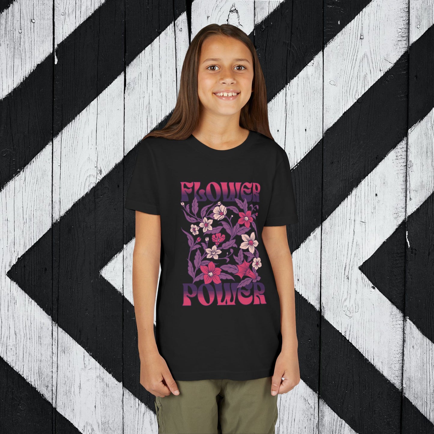 Flower Power Pink/Purple Youth Short Sleeve Tee | Floral Youth T-Shirt