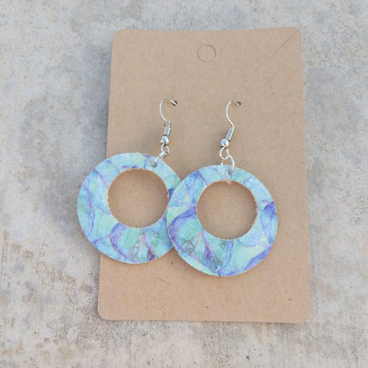 Handmade blue tie dye cork earrings