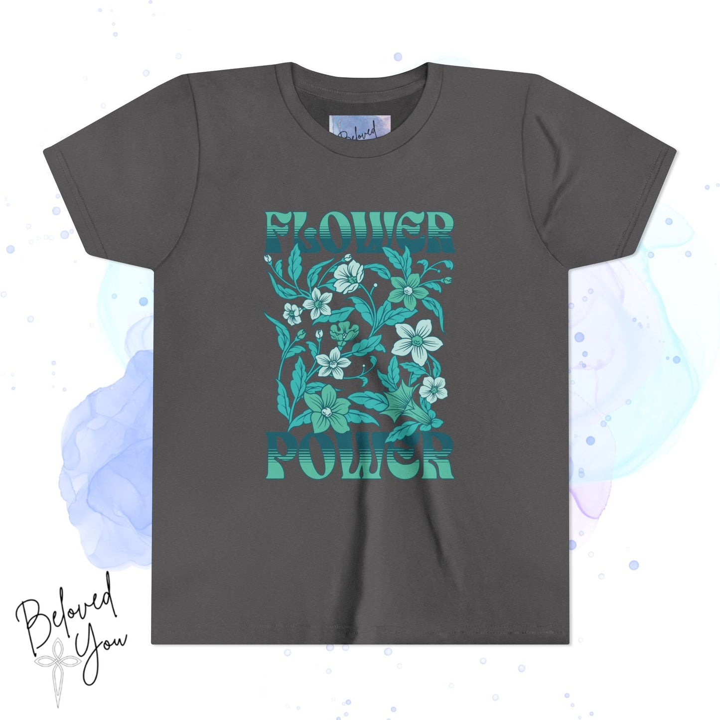 Flower Power - Teal Youth Short Sleeve Tee