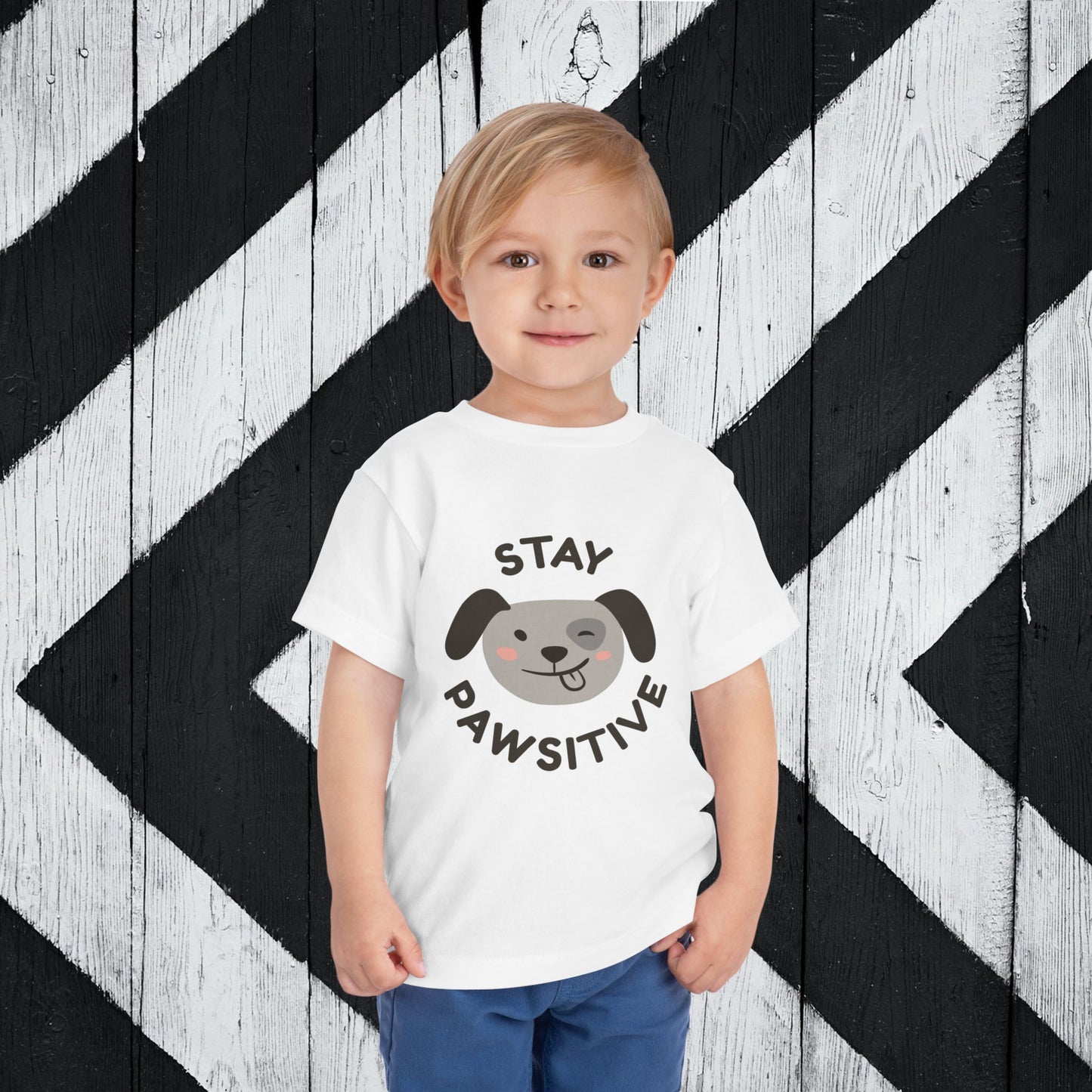 Stay Pawsitive Toddler Short Sleeve Tee - Adorable Dog Graphics for Playful Kids