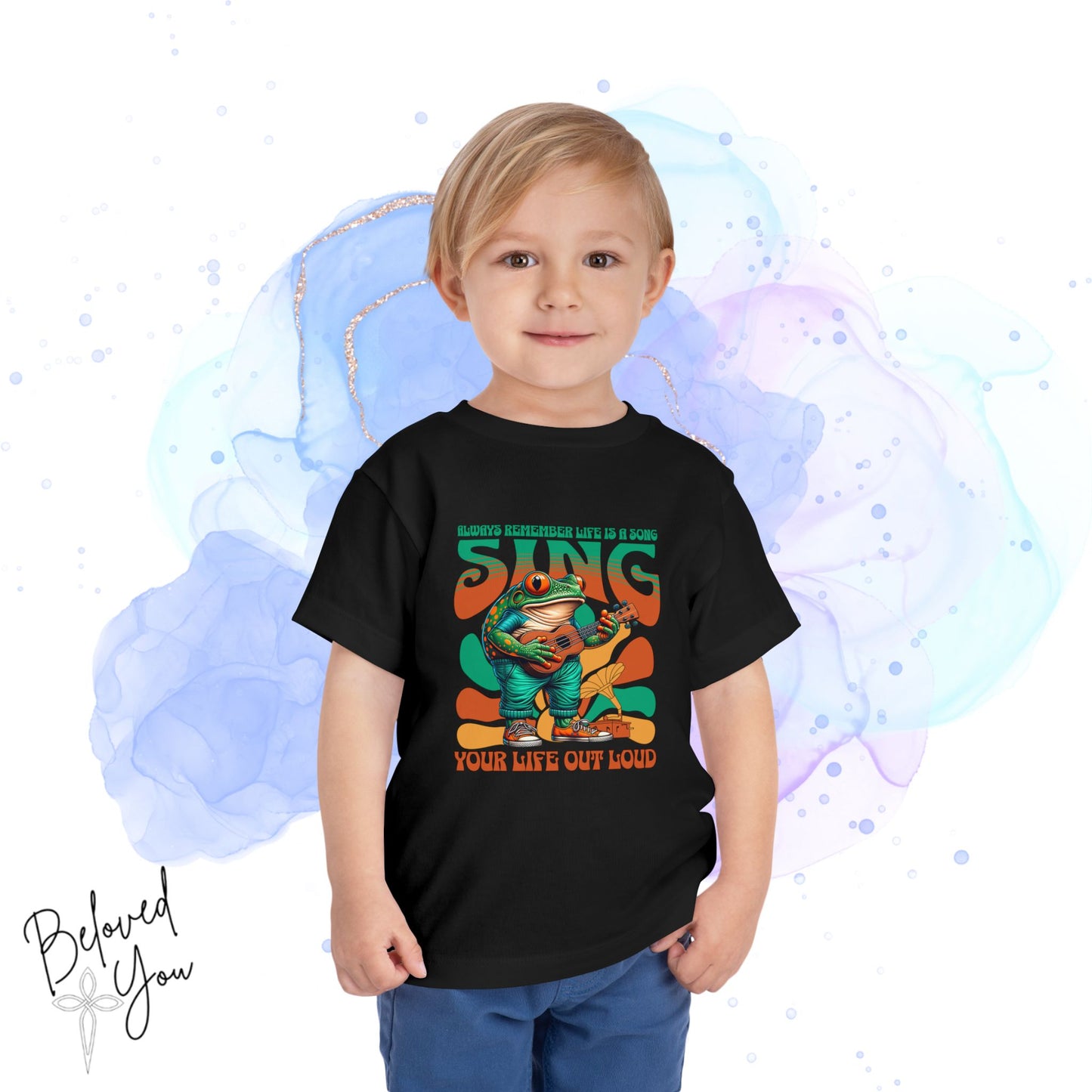 'Sing Your Life Out Loud' - Green Orange Frog Toddler Short Sleeve Tee