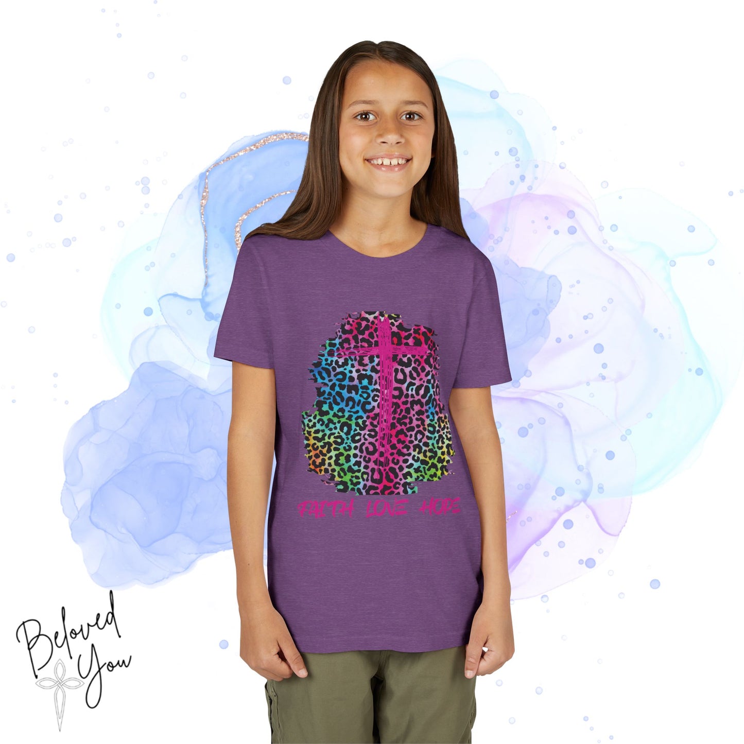 Colorful Faith Love Hope Cross Youth Tee