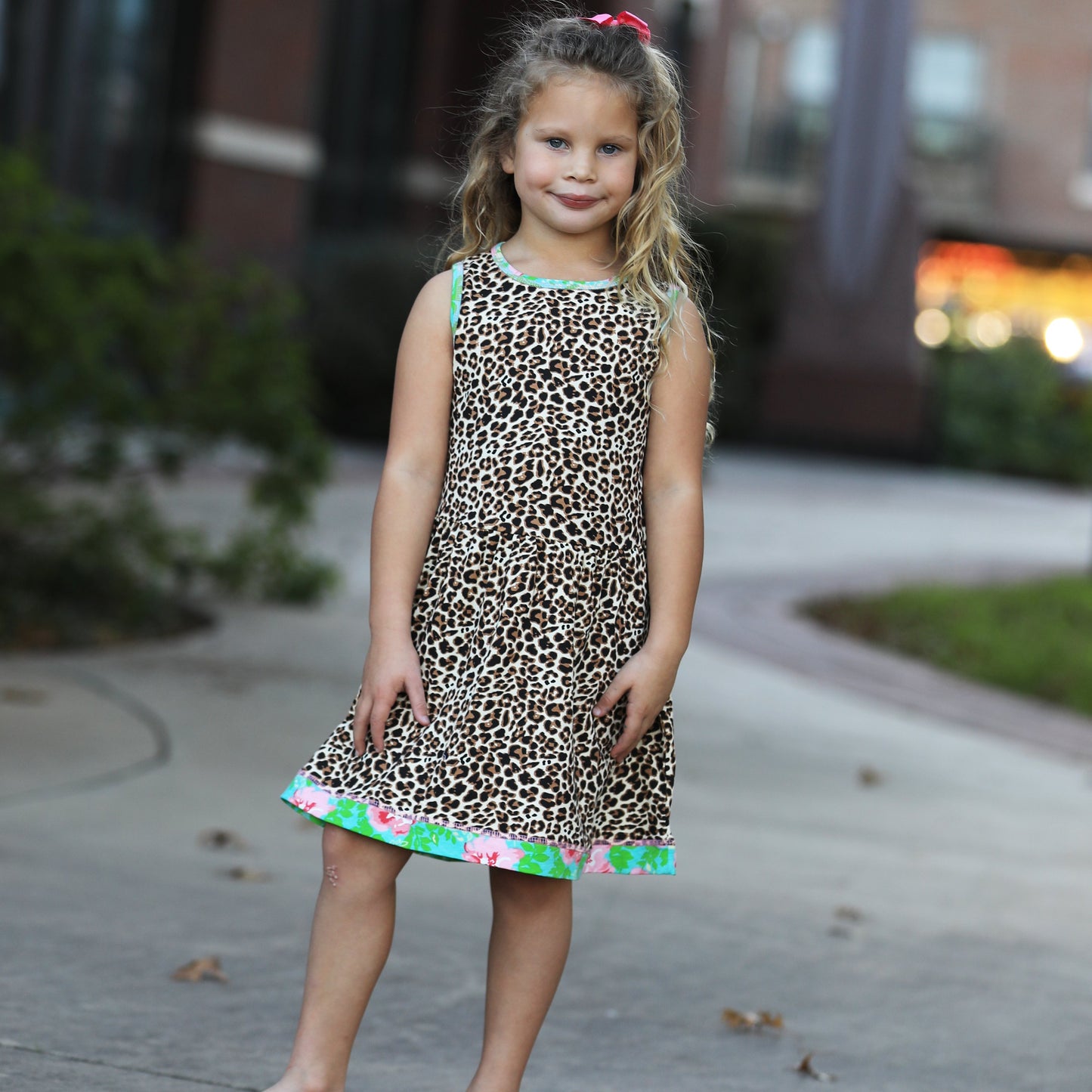 AnnLoren Little & Big Girls Spring Leopard Rose Floral Sleeveless