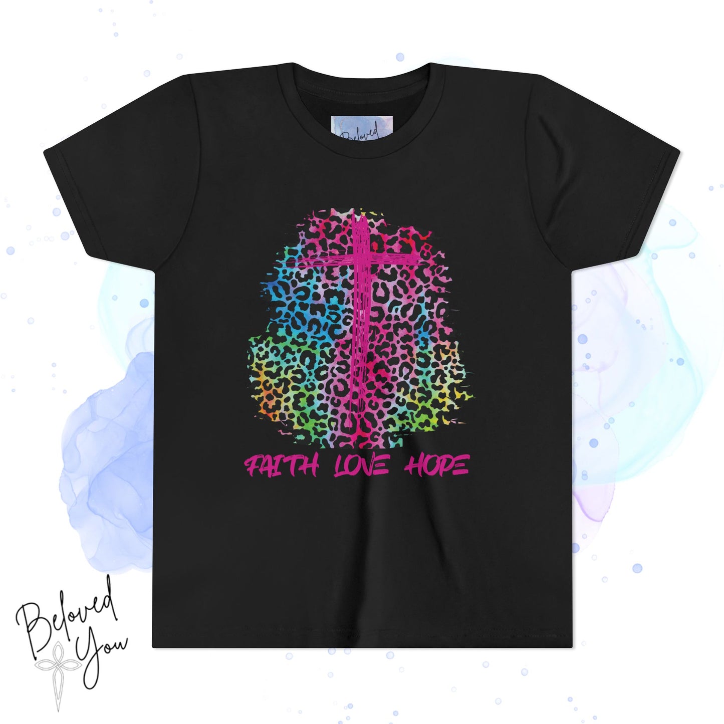 Colorful Faith Love Hope Cross Youth Tee