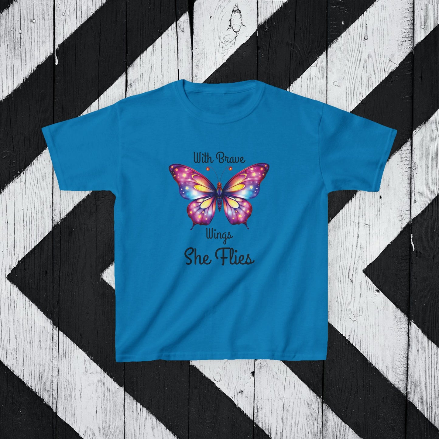 Butterfly Graphic Kids Tee - 'With Brave Wings She Flies'