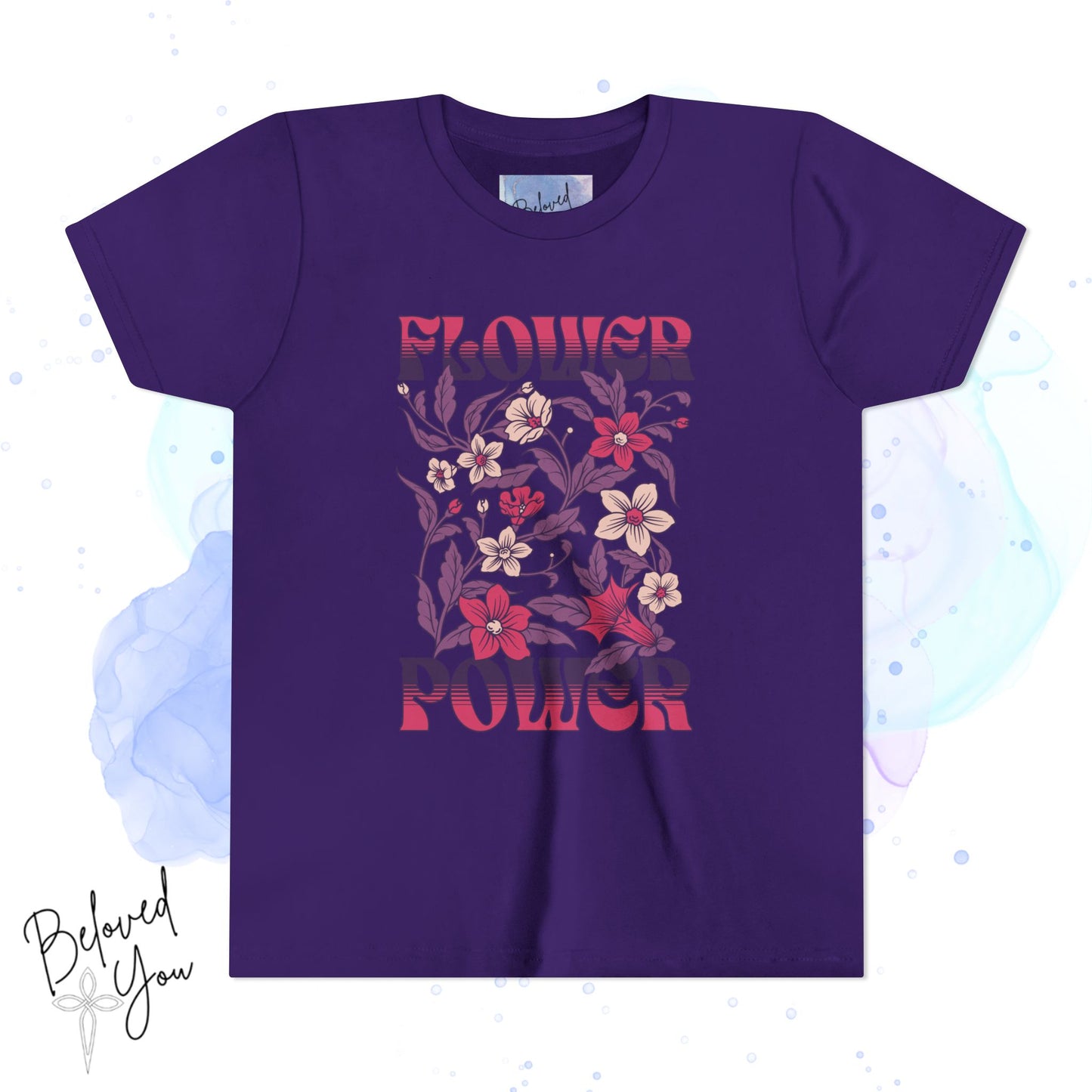 Flower Power Pink/Purple Youth Short Sleeve Tee | Floral Youth T-Shirt