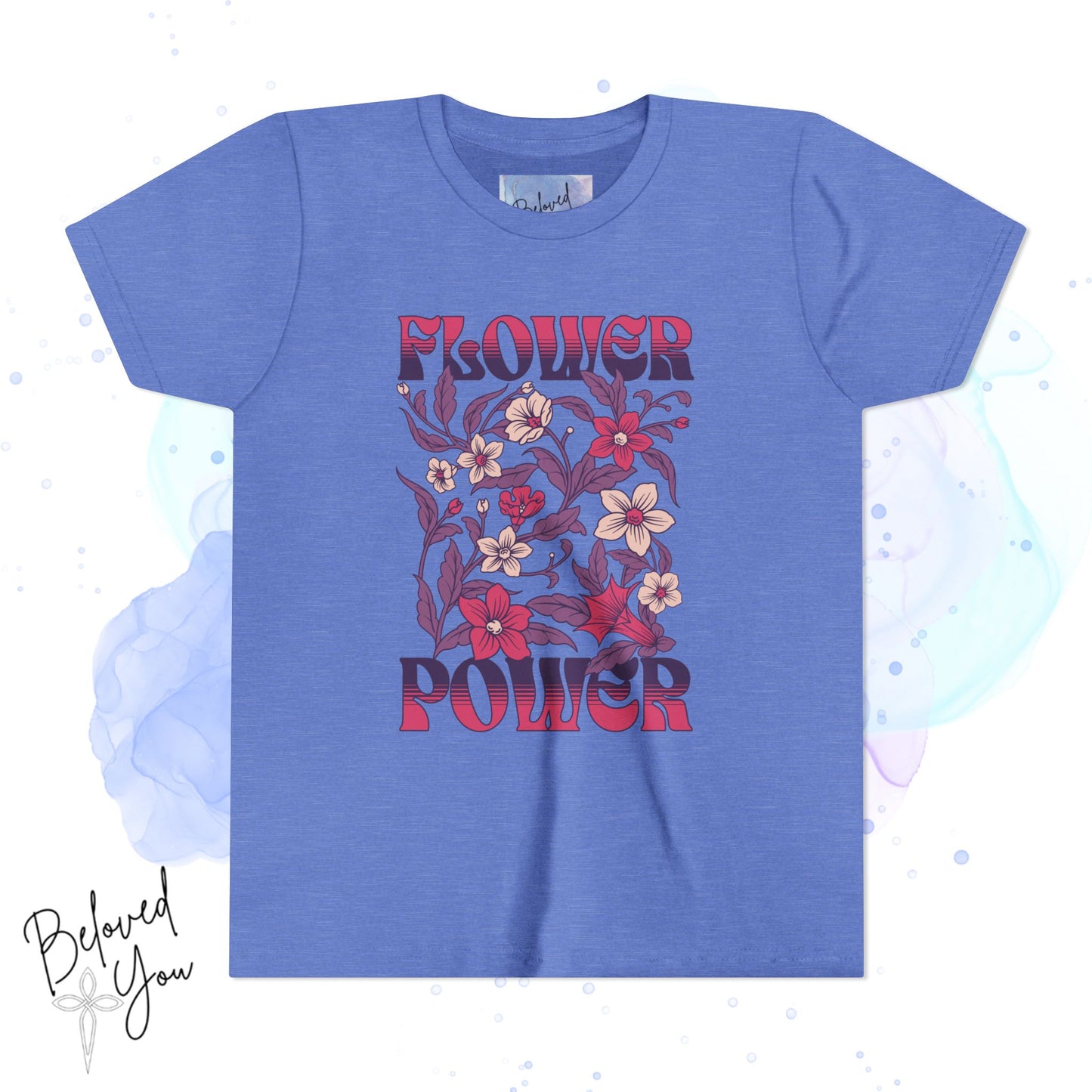 Flower Power Pink/Purple Youth Short Sleeve Tee | Floral Youth T-Shirt