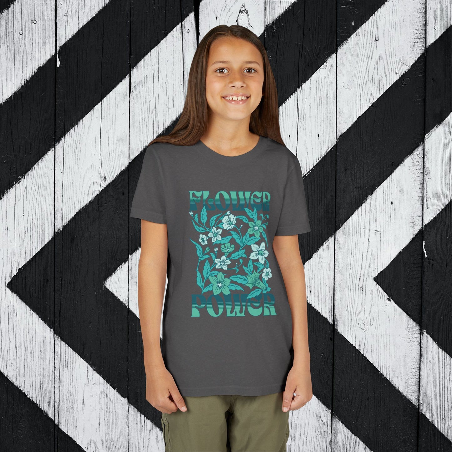 Flower Power - Teal Youth Short Sleeve Tee