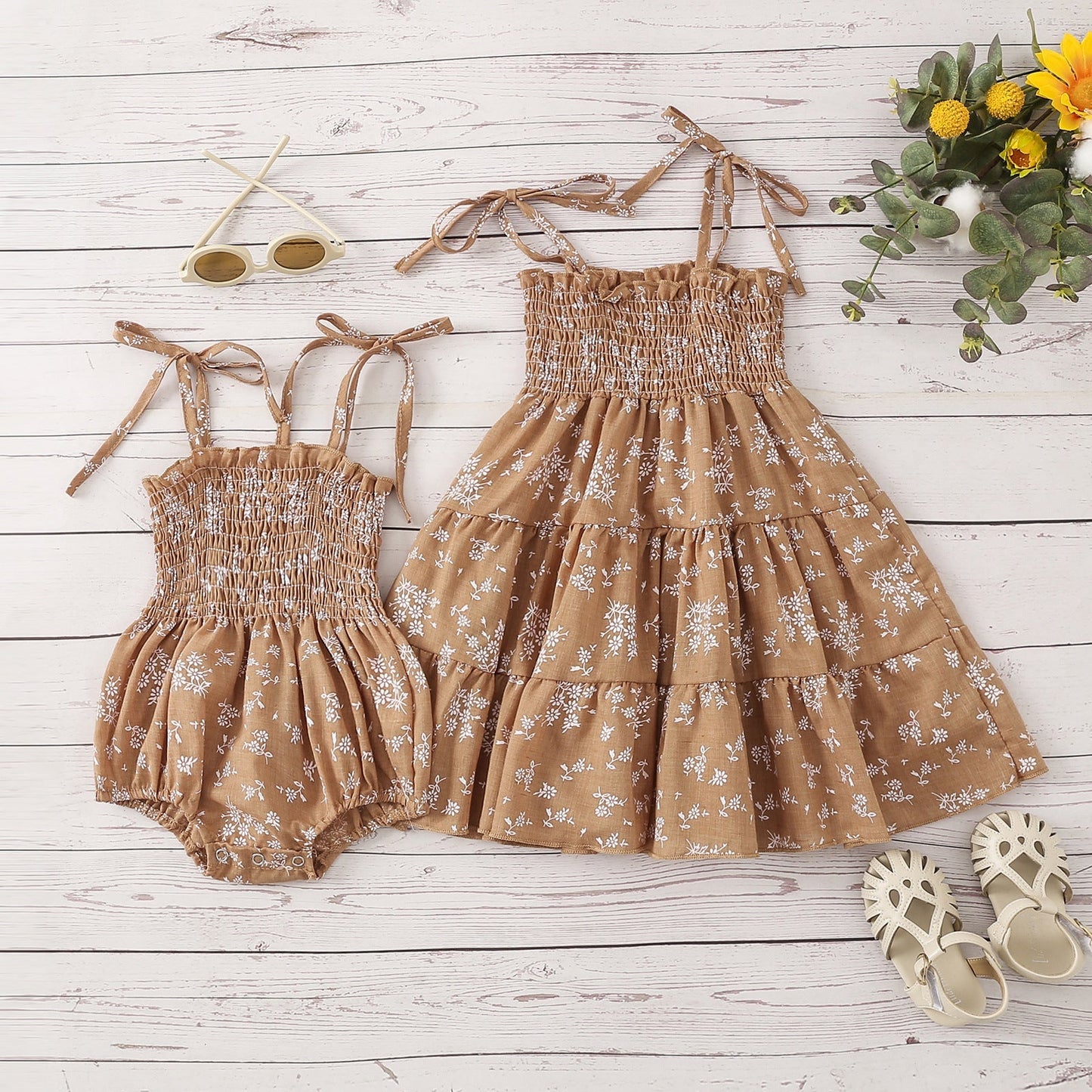 Baby Kid Girls Flower Print Rompers Dresses