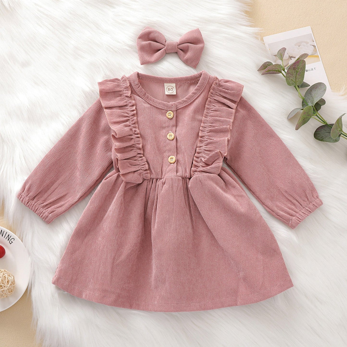 Baby Kid Girls Solid Color Bow Dresses Headwear