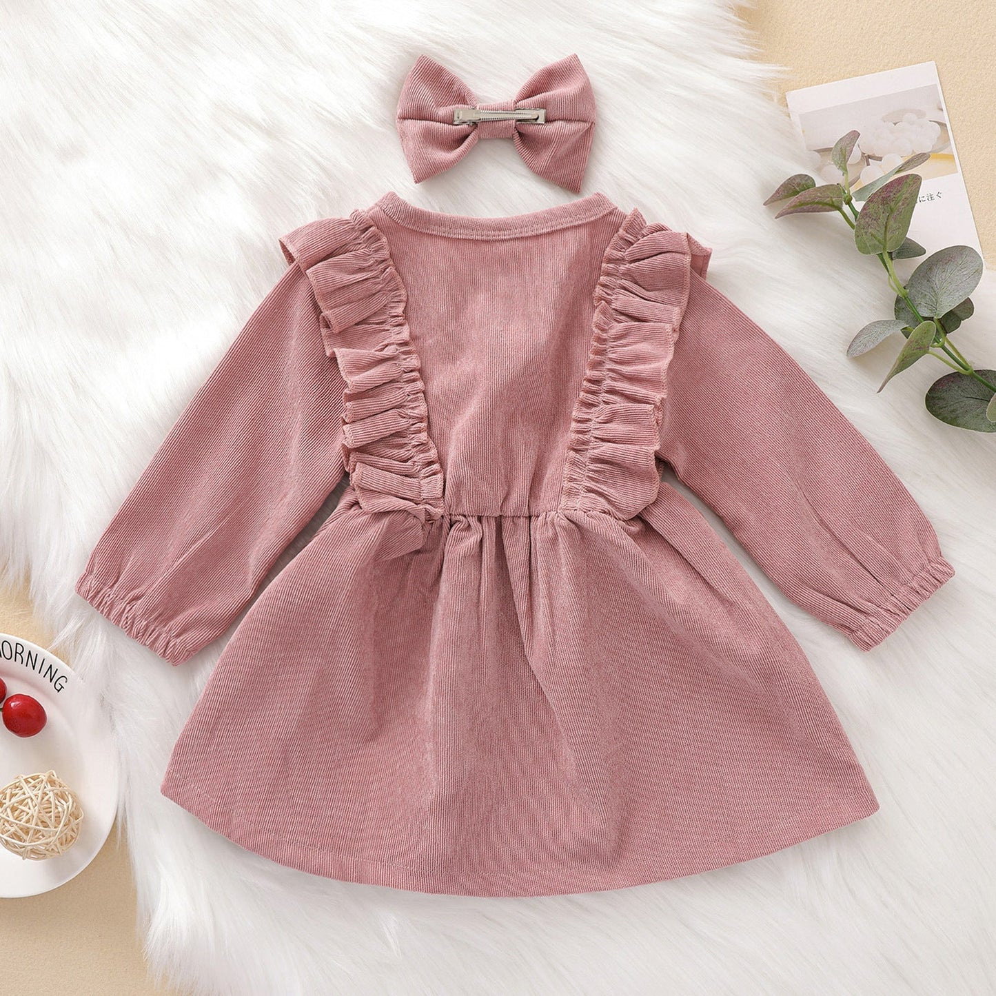 Baby Kid Girls Solid Color Bow Dresses Headwear