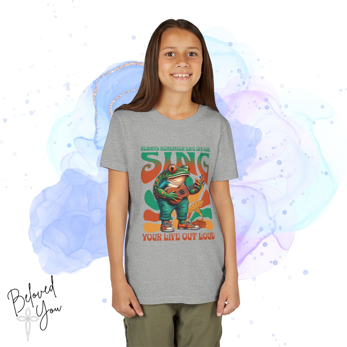 "Sing Your Life Out Loud" Frog - Green Orange Youth Short Sleeve Tee