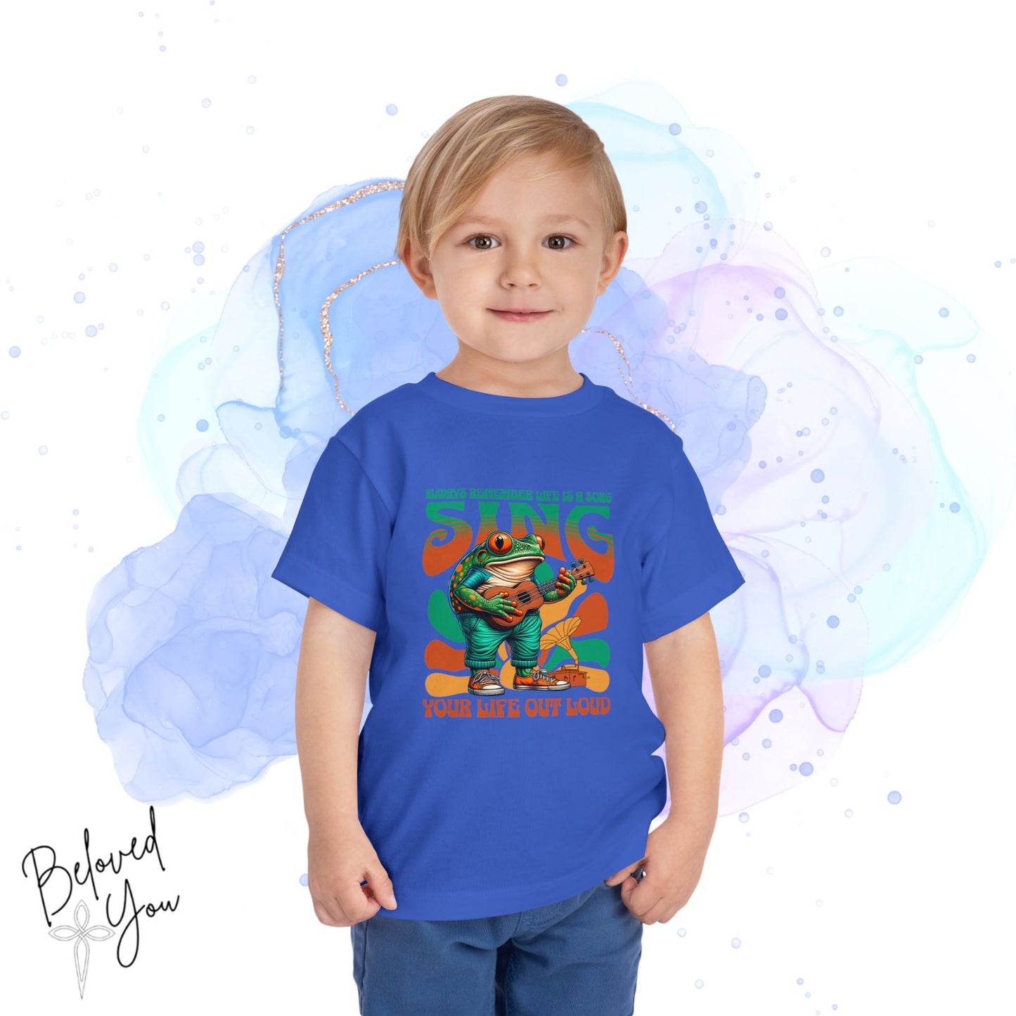 'Sing Your Life Out Loud' - Green Orange Frog Toddler Short Sleeve Tee