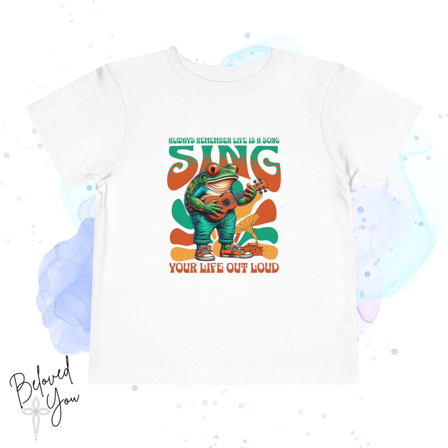 'Sing Your Life Out Loud' - Green Orange Frog Toddler Short Sleeve Tee