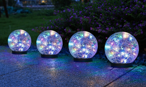 2Pcs Solar Lights Outdoor Cracked Glass Ball Warm Lights