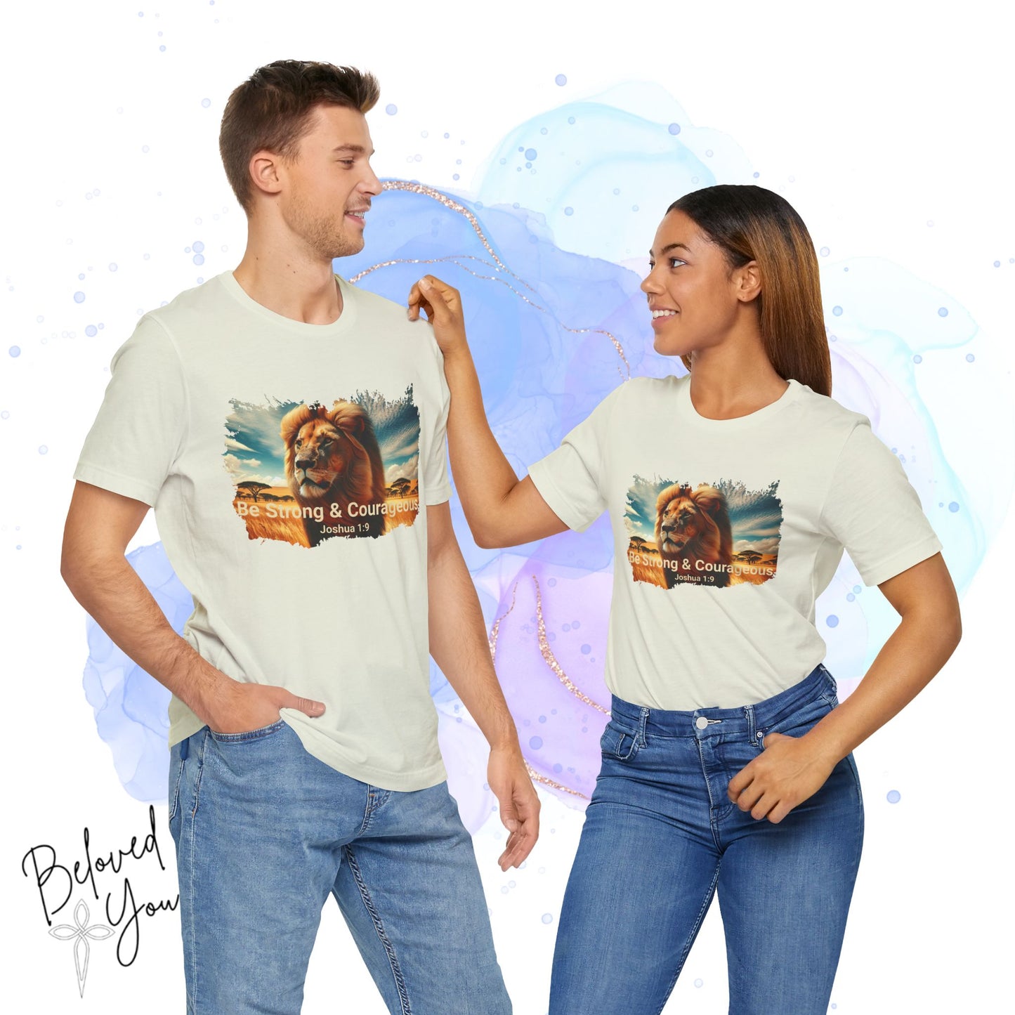 "Be Strong & Courageous" Lion Tee - Inspirational Unisex Short Sleeve Shirt
