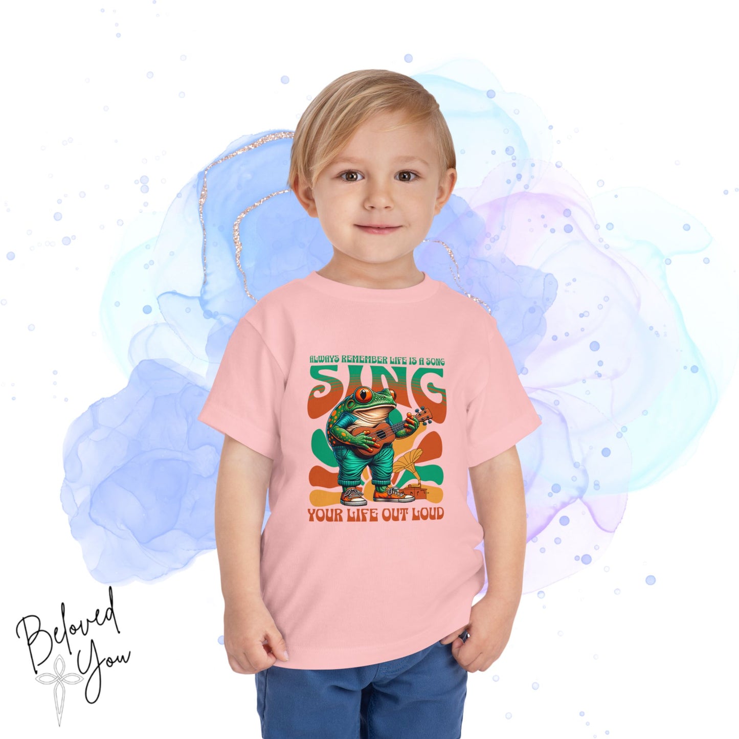 'Sing Your Life Out Loud' - Green Orange Frog Toddler Short Sleeve Tee