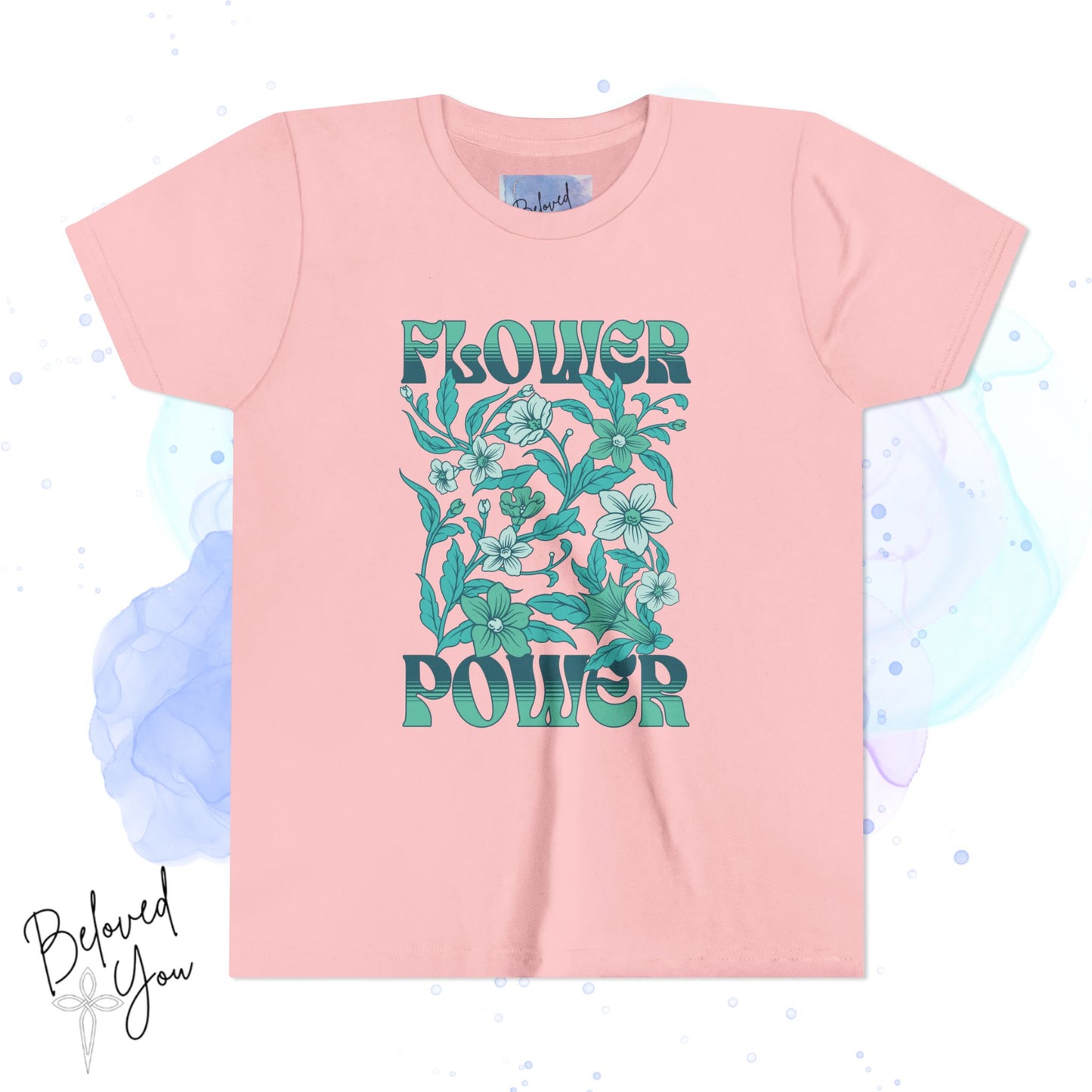 Flower Power - Teal Youth Short Sleeve Tee