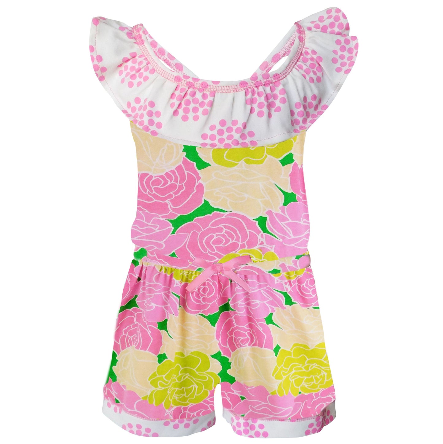 AnnLoren Girls Pink Bloom Floral Shorts Jumpsuit Summer One Piece