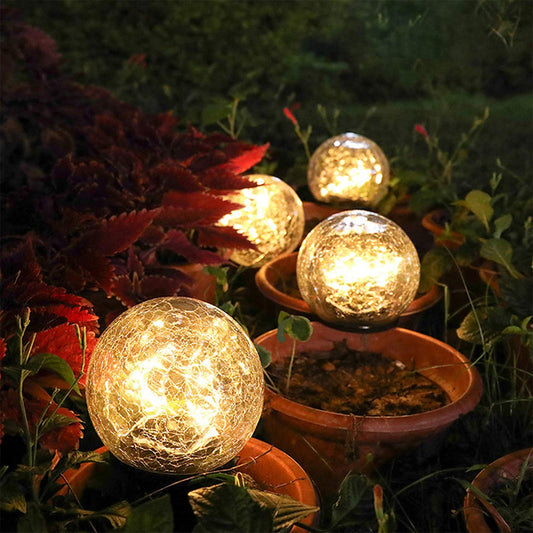 2Pcs Solar Lights Outdoor Cracked Glass Ball Warm Lights