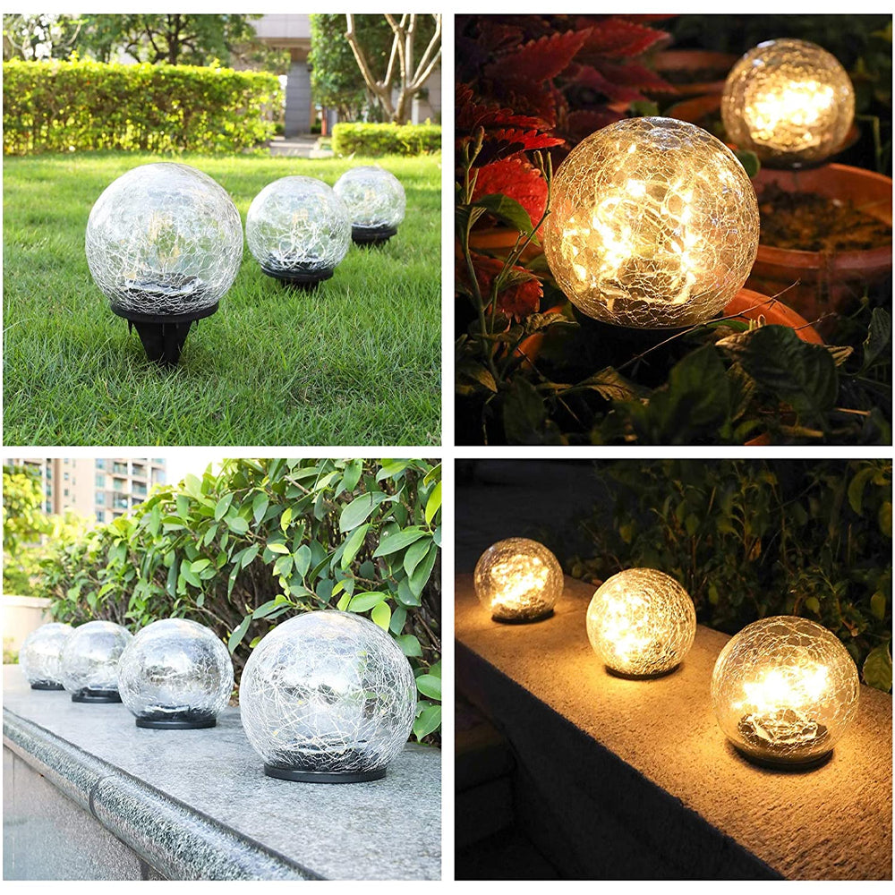 2Pcs Solar Lights Outdoor Cracked Glass Ball Warm Lights