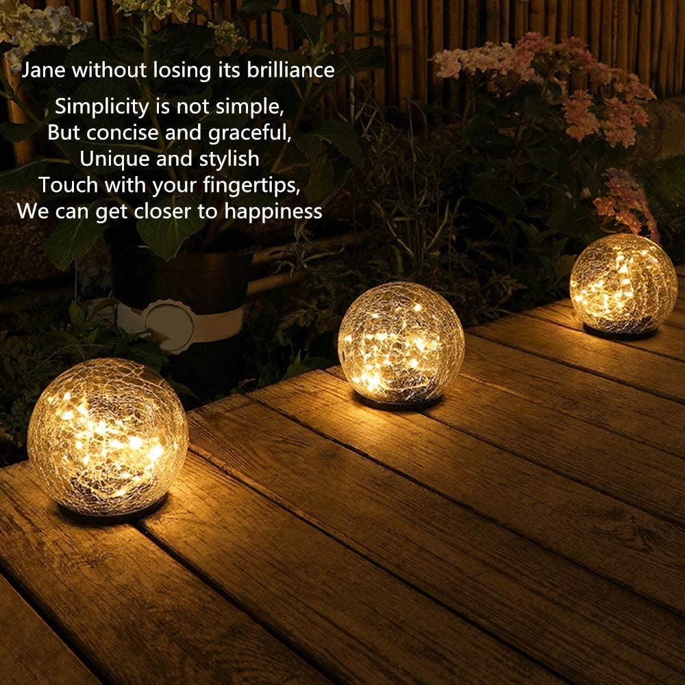 2Pcs Solar Lights Outdoor Cracked Glass Ball Warm Lights